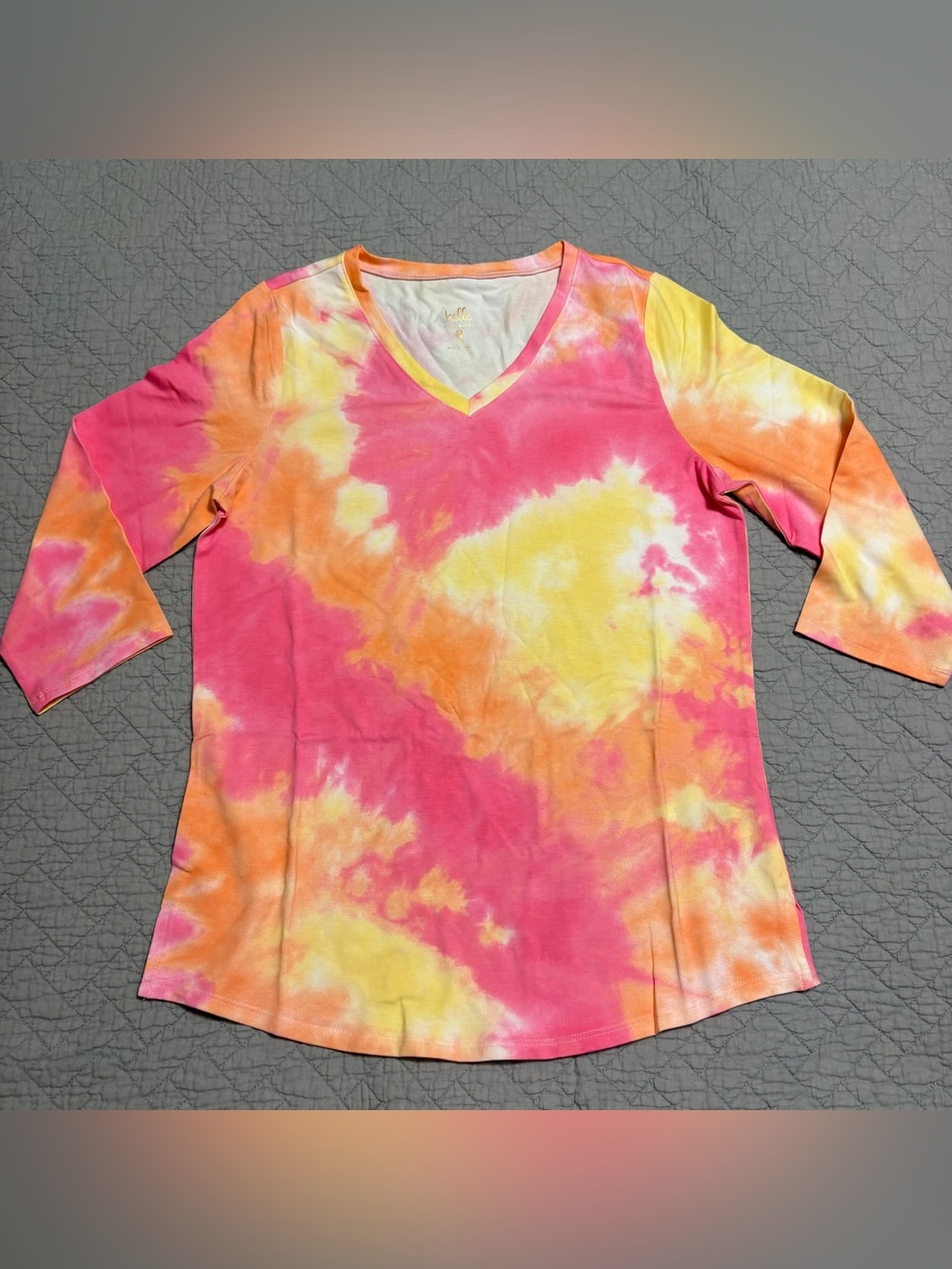 Belle by Kim Gravel Shirt TripleLuxe 3/4 Sleeve V-Neck Top Tie Dye XX-Small